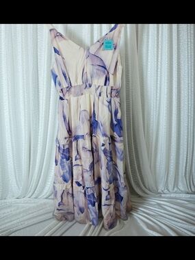 Gorgeous Water Color Flowy Dress in 1X. Sleeveless With Purple hughes. NWT!